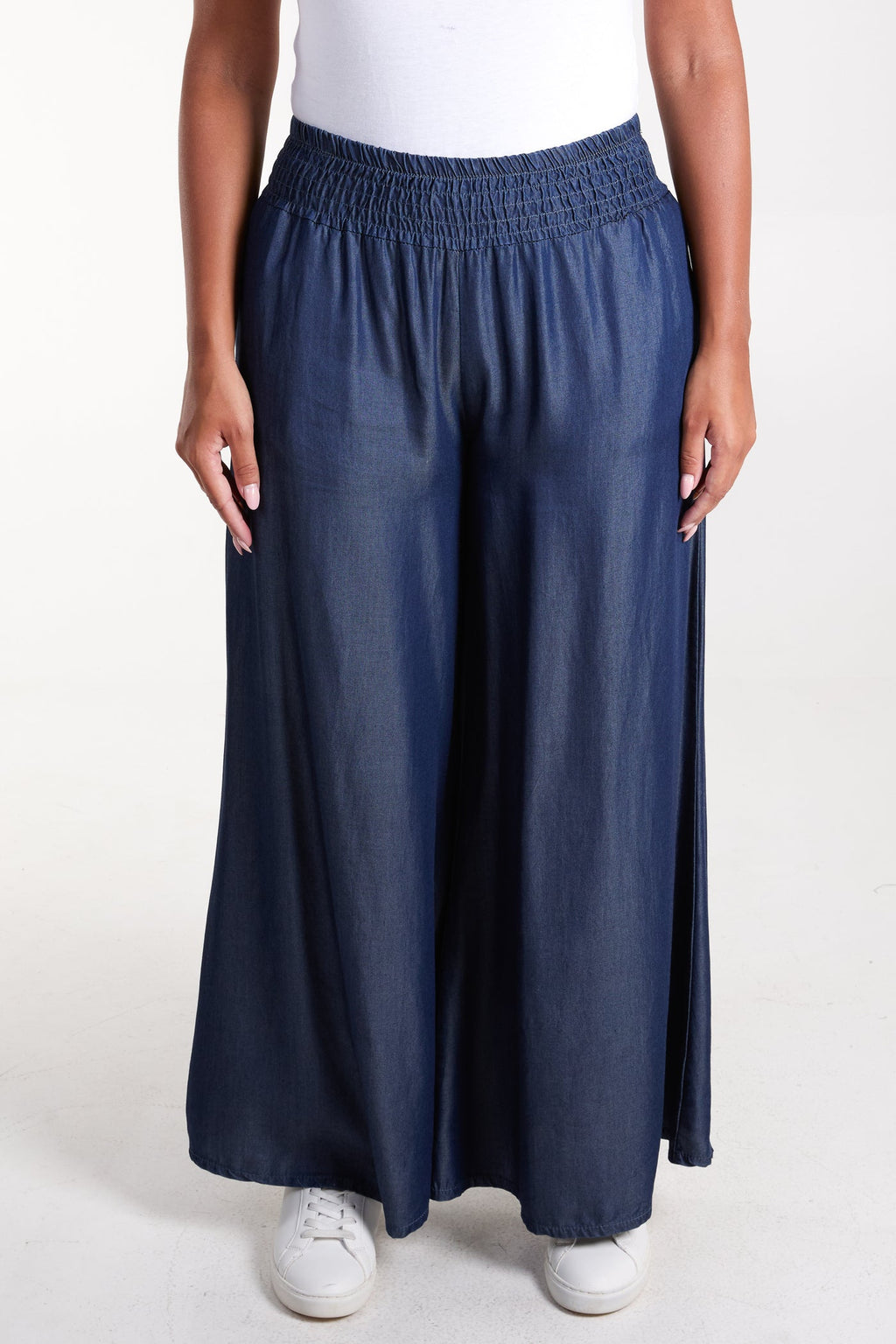 Denim Style Elasticated Wide Leg Trousers