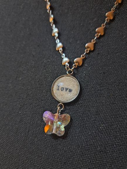 Love Irish Linen butterfly crystal necklace - To order