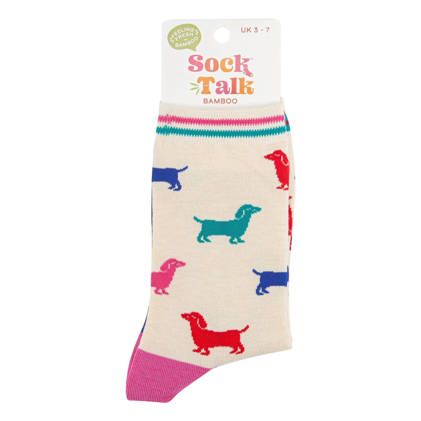 Women's Bamboo Socks - Cream/Multi, Sausage Dog