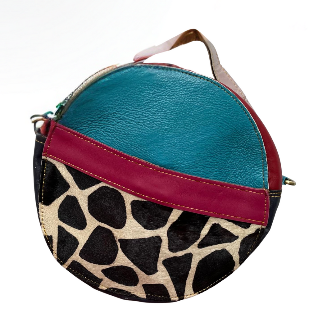 Circular Blue Animal Print Leather Bag