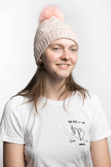 Contrast Knit PomPom Hat