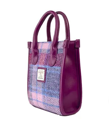 Harris Tweed Ladies Top Handle Bag Pastel Pink Tartan Check