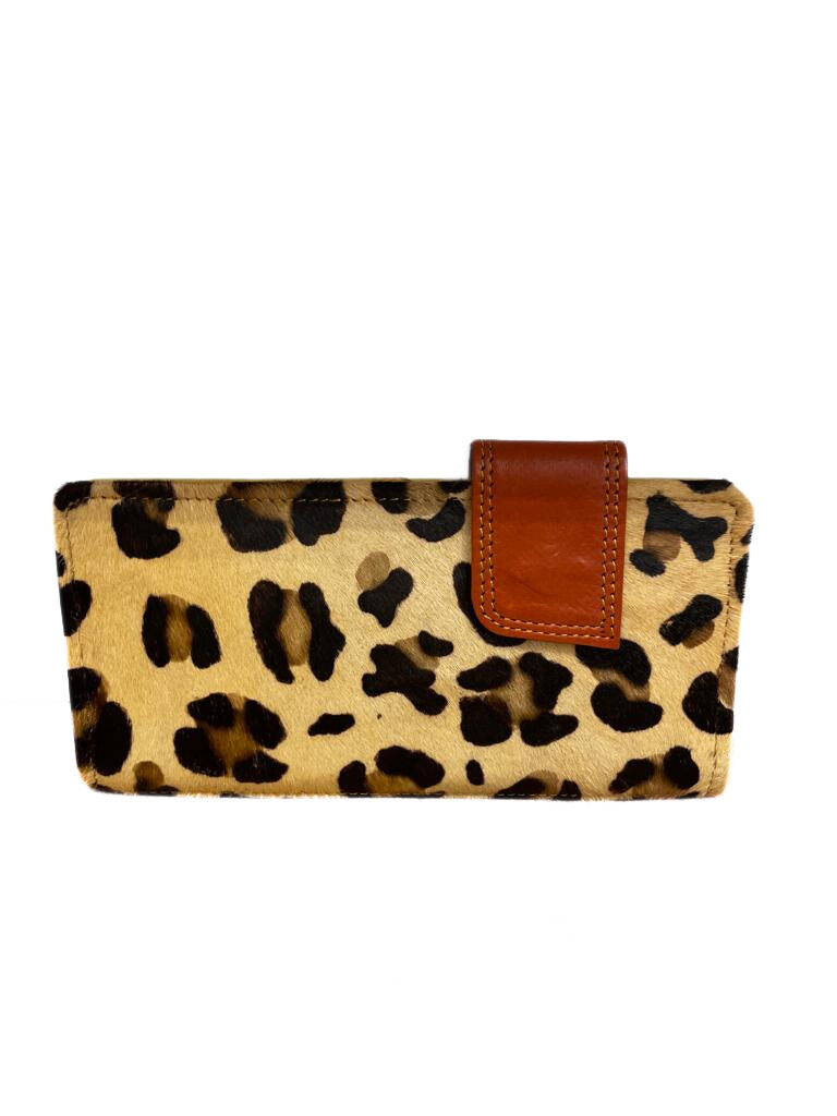 Medium animal print leather purse - tan and mustard