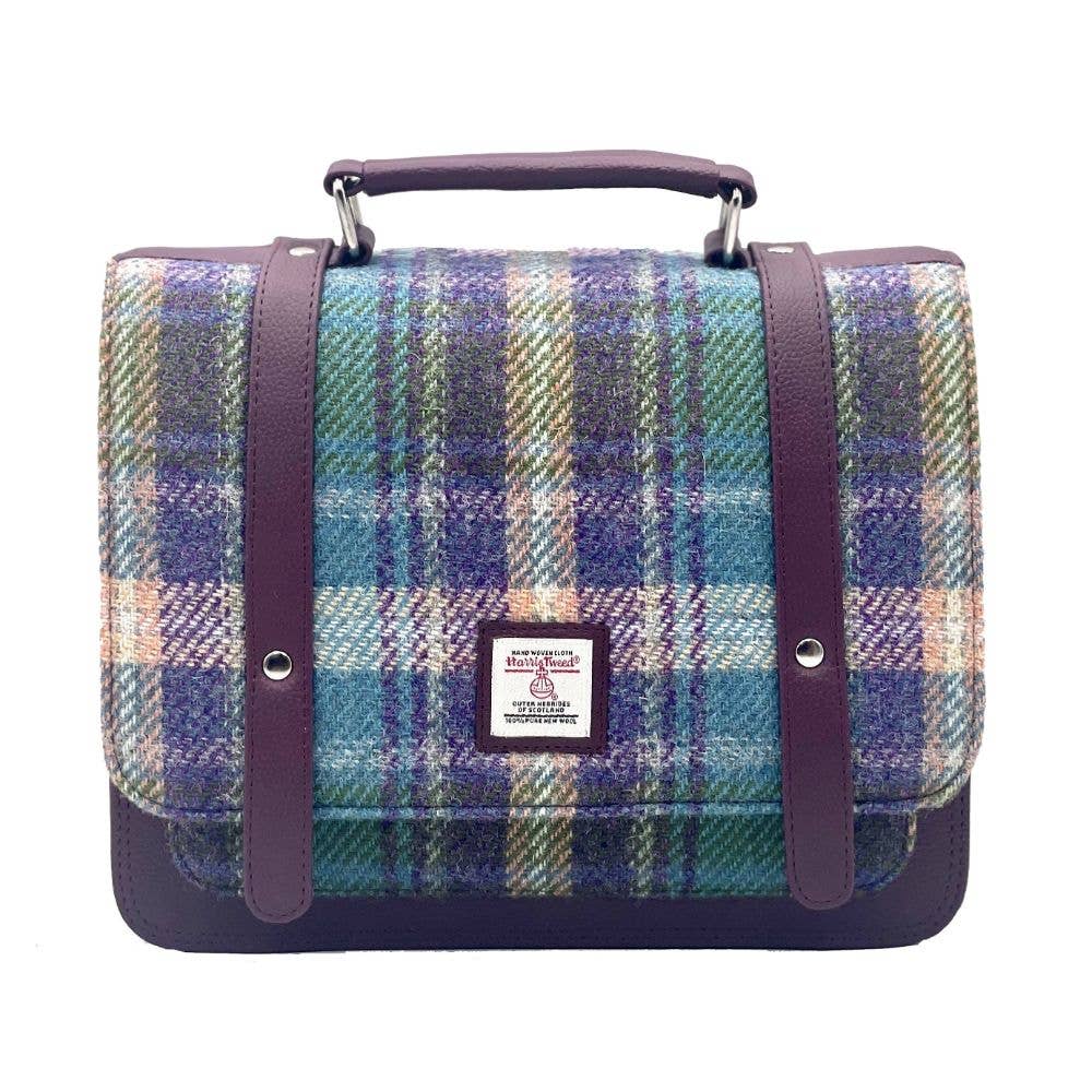Harris Tweed Ladies Messenger Bag Green/Purple Plaid