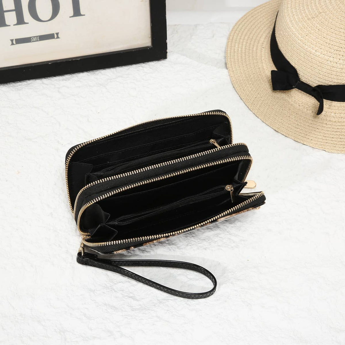 Leopard Print Double Zipped Patent Purse