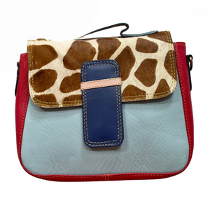 Red and Blue Animal Print Crossbody Leather Bag