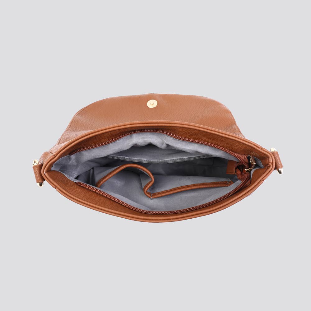 Faux Leather Flap Over Crossbody Bag with Tassel Zipper