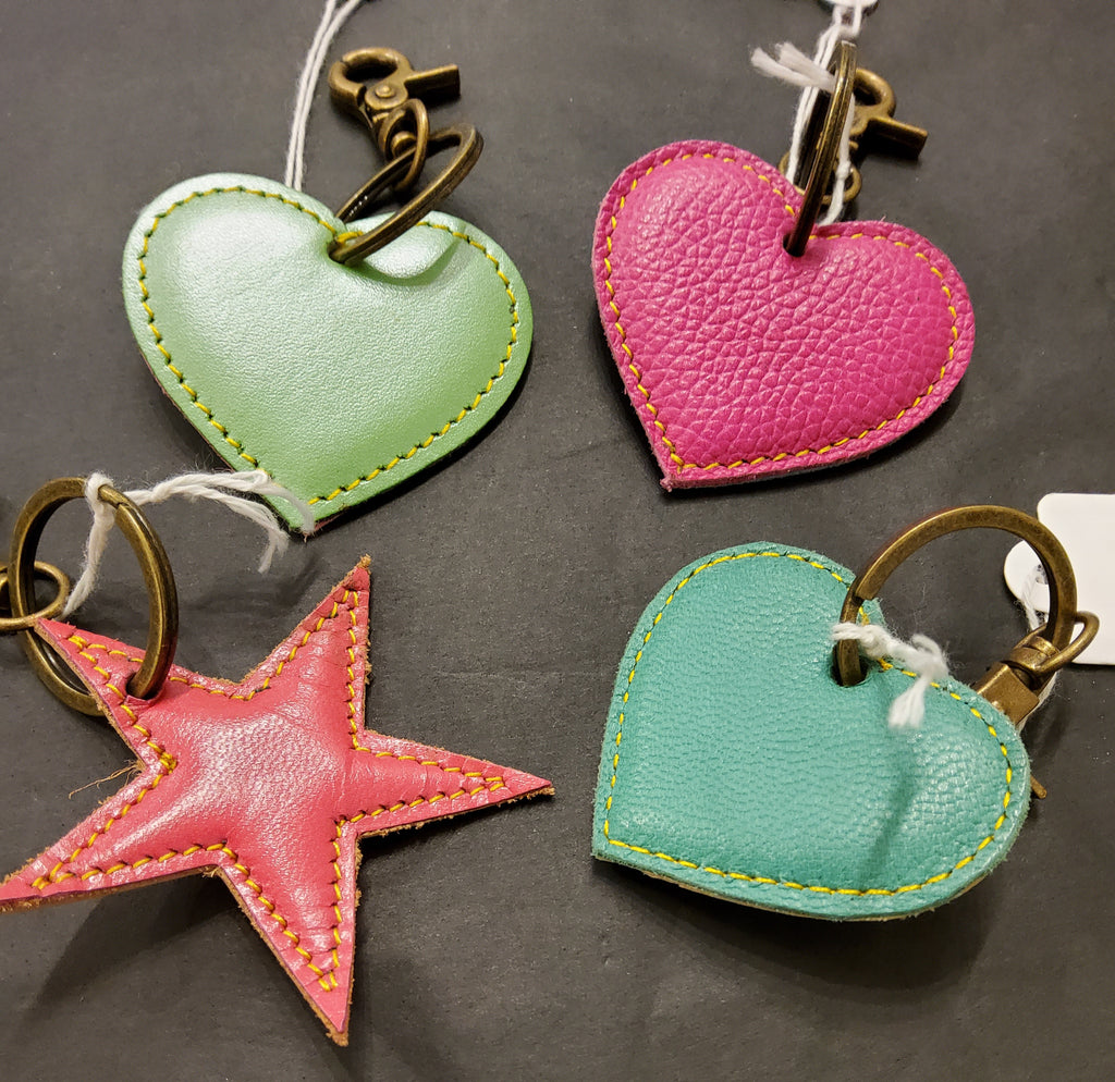 Cute star and heart leather keyrings