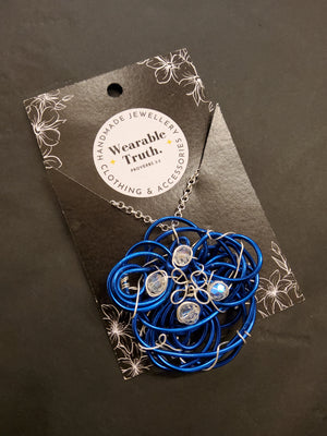 Blue hand-wired woven "BLOSSOM" necklace