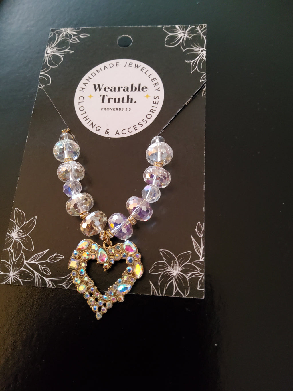 Bejewelled heart & glass crystal necklace