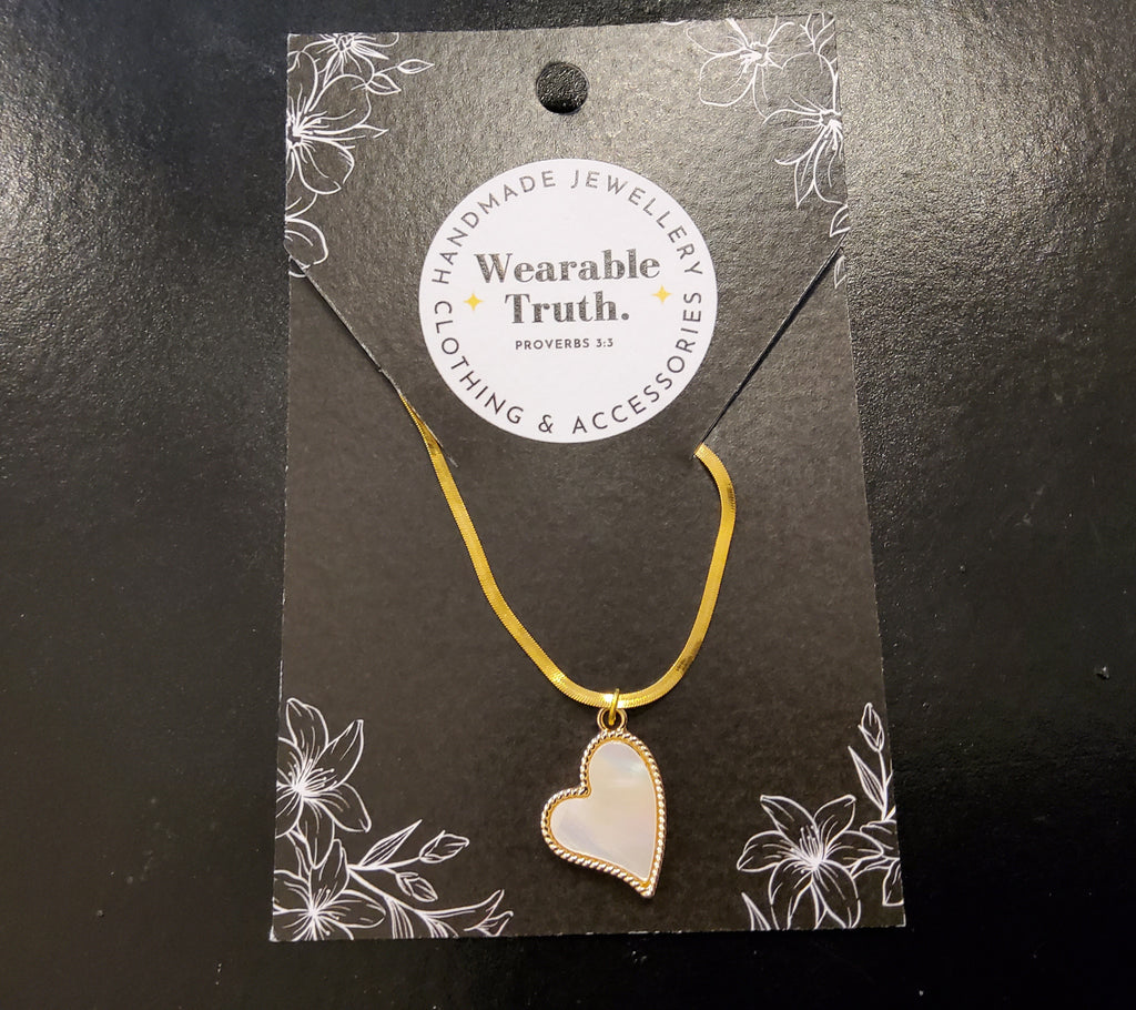 Gold mother of pearl heart necklace