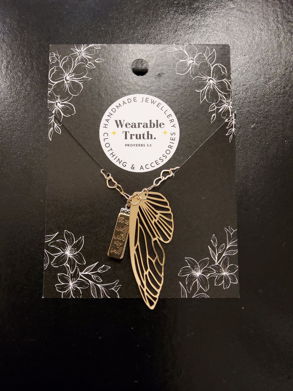 It Is Well Light Gold Butterfly Wing Necklace - To order