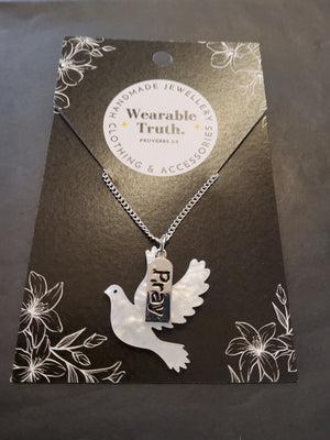 White Dove 'Pray' Necklace