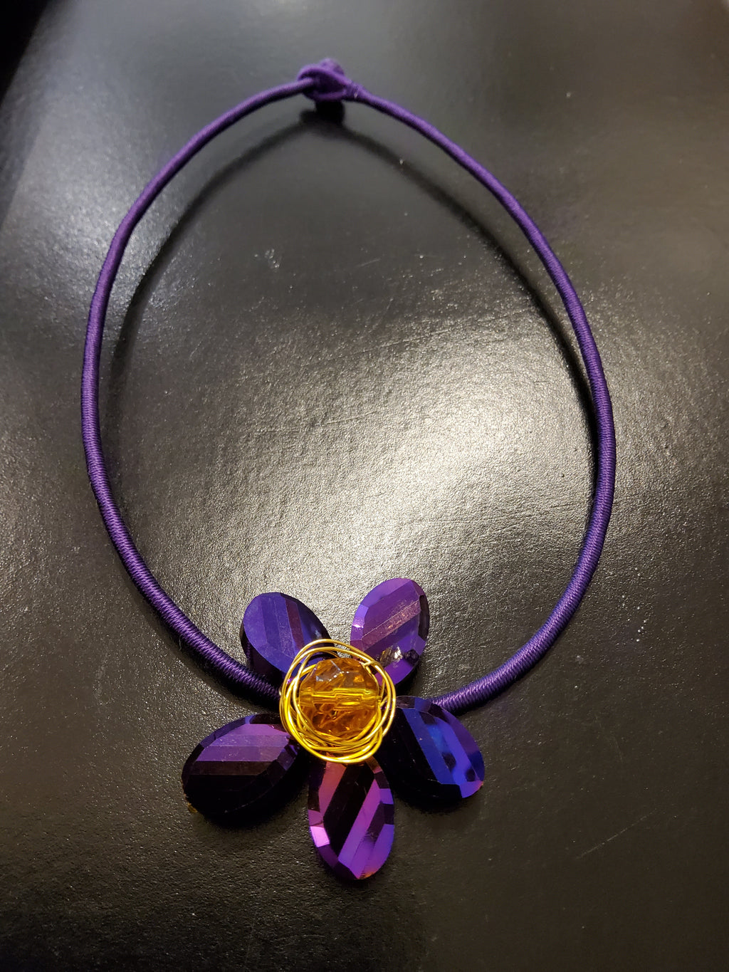 Purple Crystal Hand-wired Flower Necklace