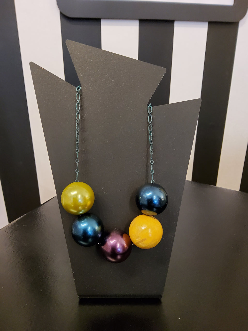 Chunky Asymmetric Statement Jewel Tone Bead Necklace