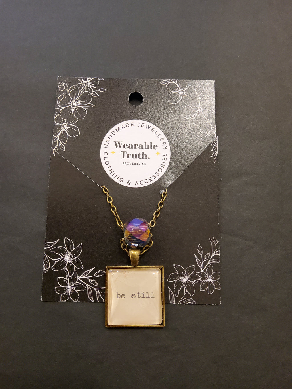 'Be Still' Square Necklace with Jewel