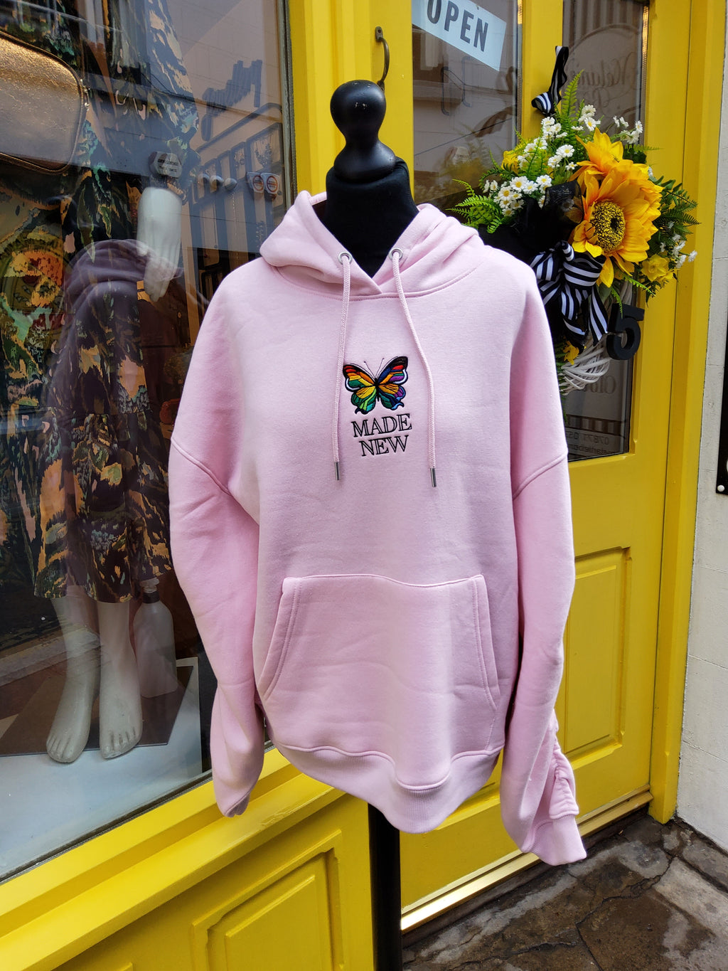 Pink 'MADE NEW' butterfly hoodie