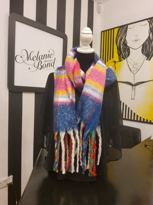 Multicoloured Checked Fluffy Blanket Scarf