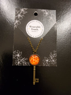 Orange Bronze Key Necklace