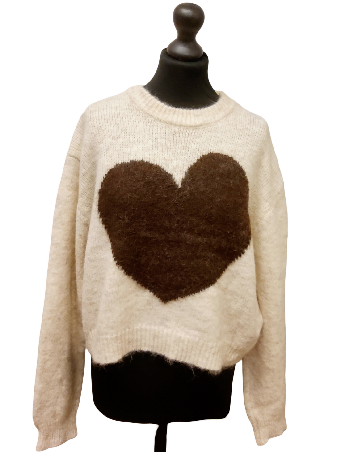 Brown and Cream Heart Crew Neck Jumper