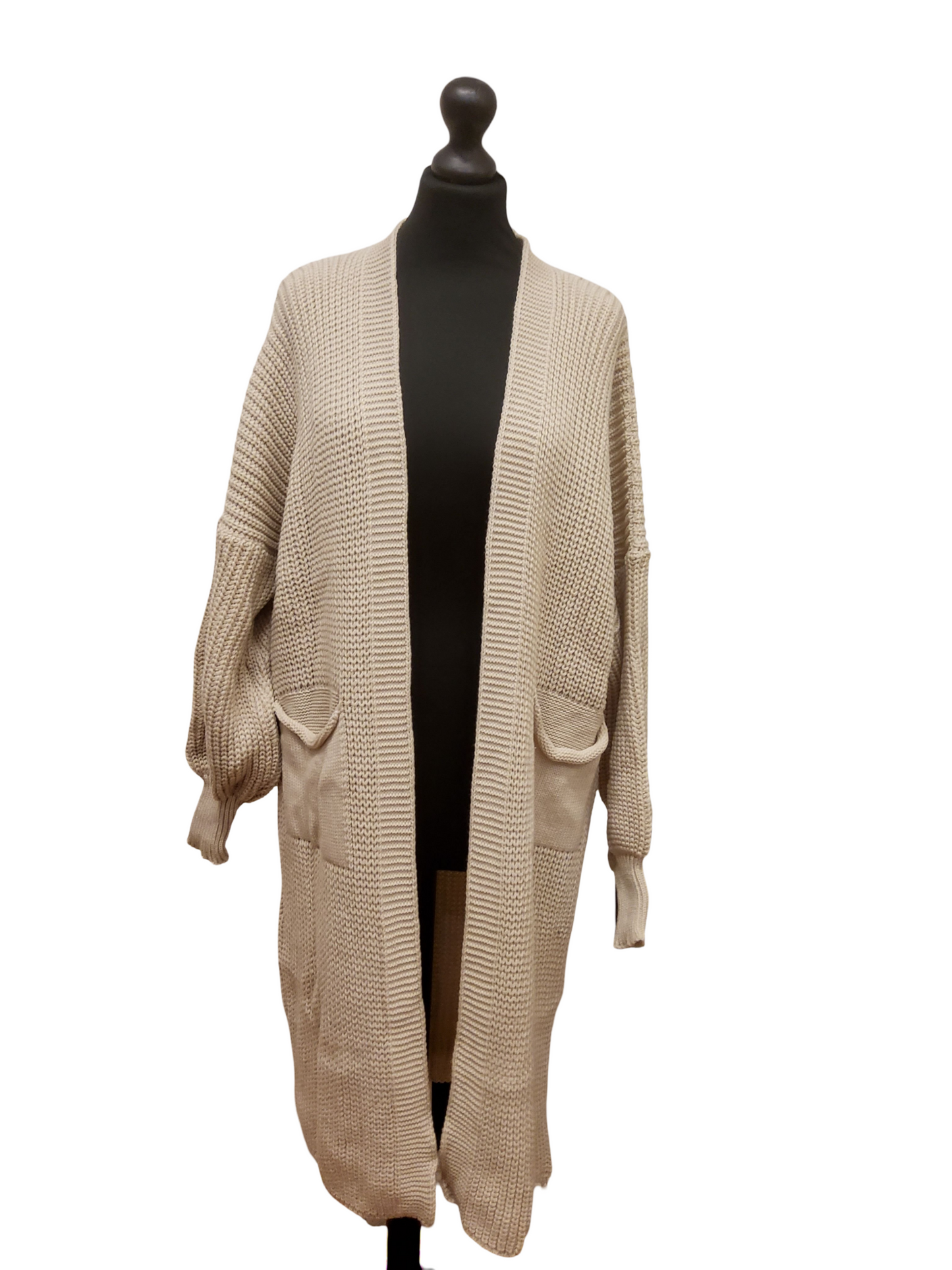 Knitted Long Coatigan Cardigan in beige