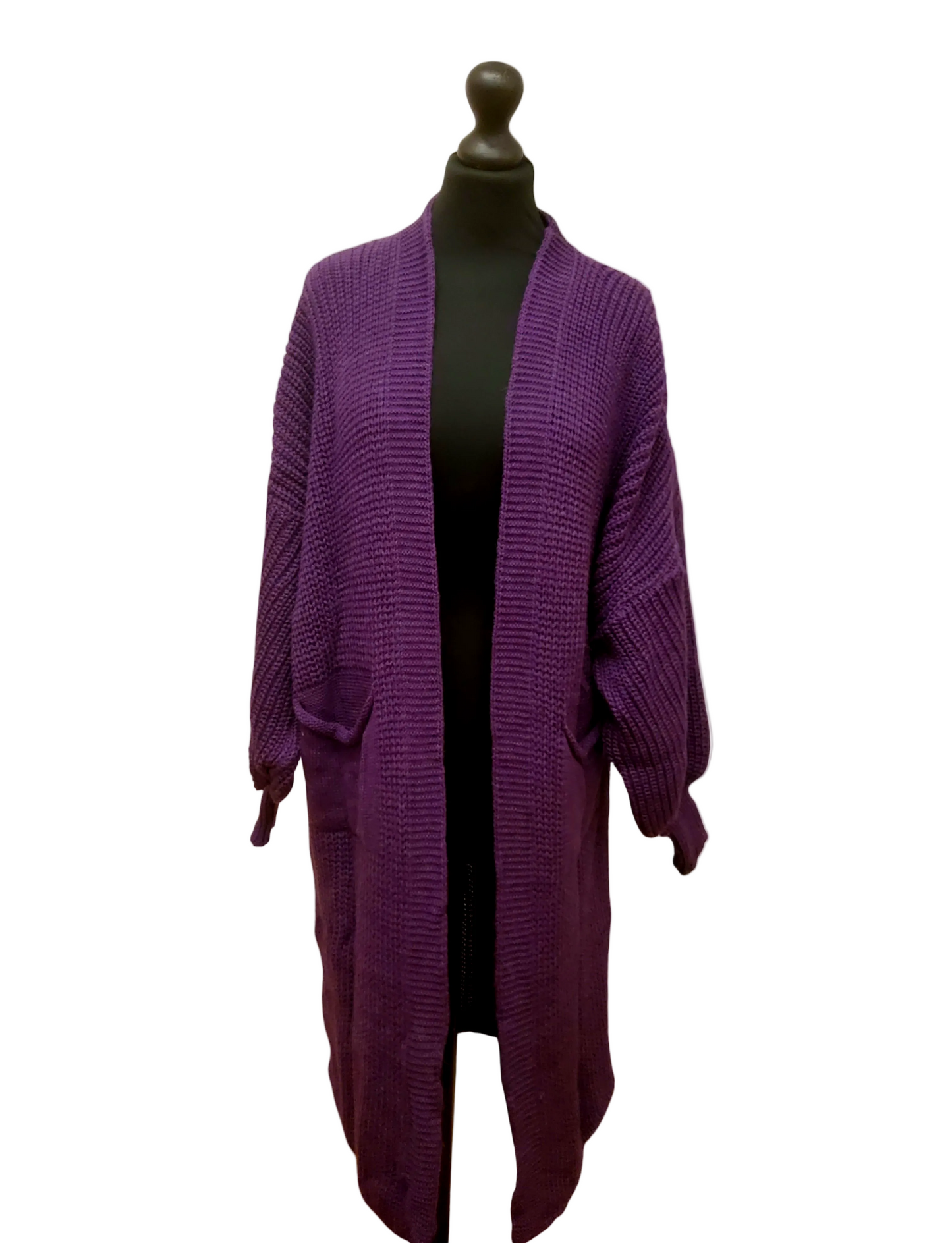 Knitted Long Coatigan Cardigan in purple