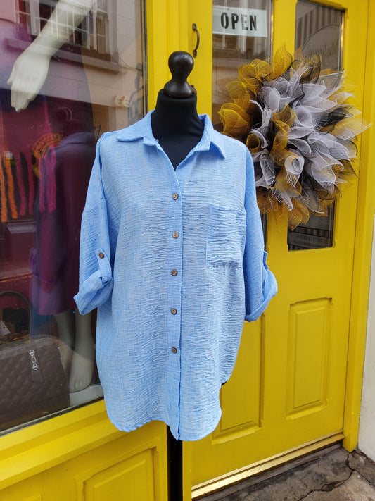 Italian One Size Full Button Linen Blend Shirt