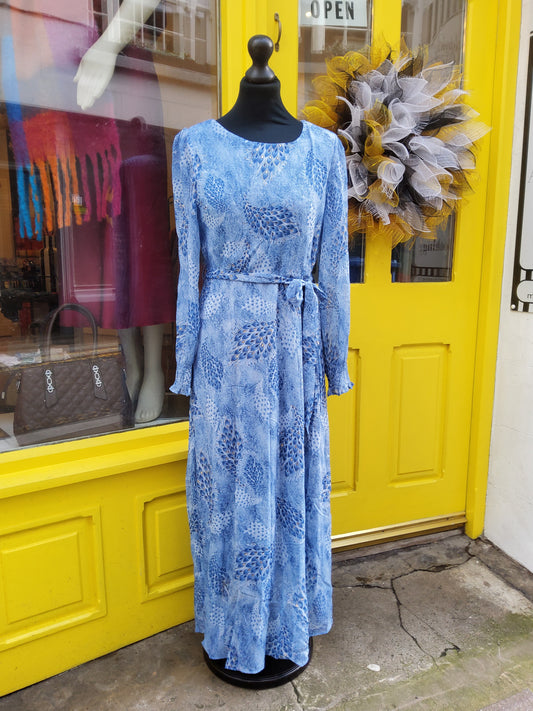 Feather Print Semi Sheer Maxi Dress