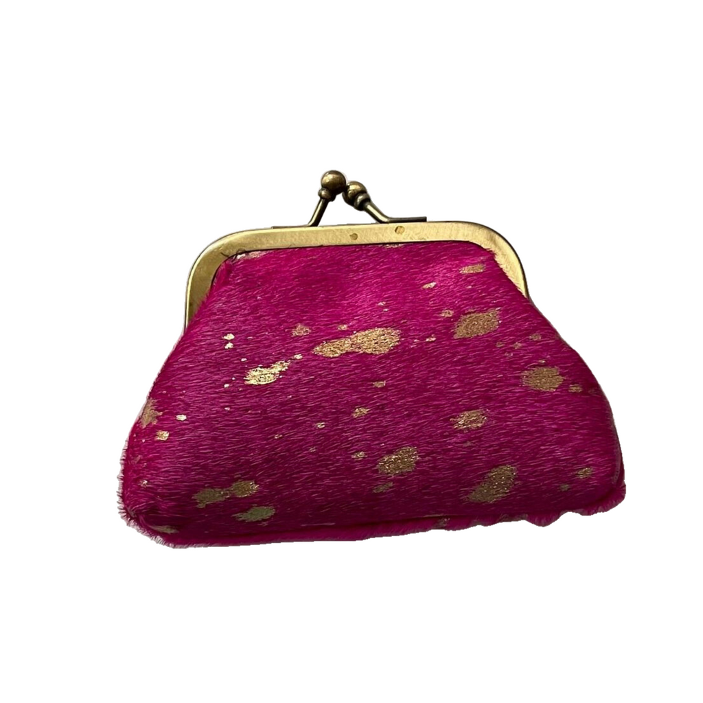 Pink Leather Coin Purse with Gold Splatter