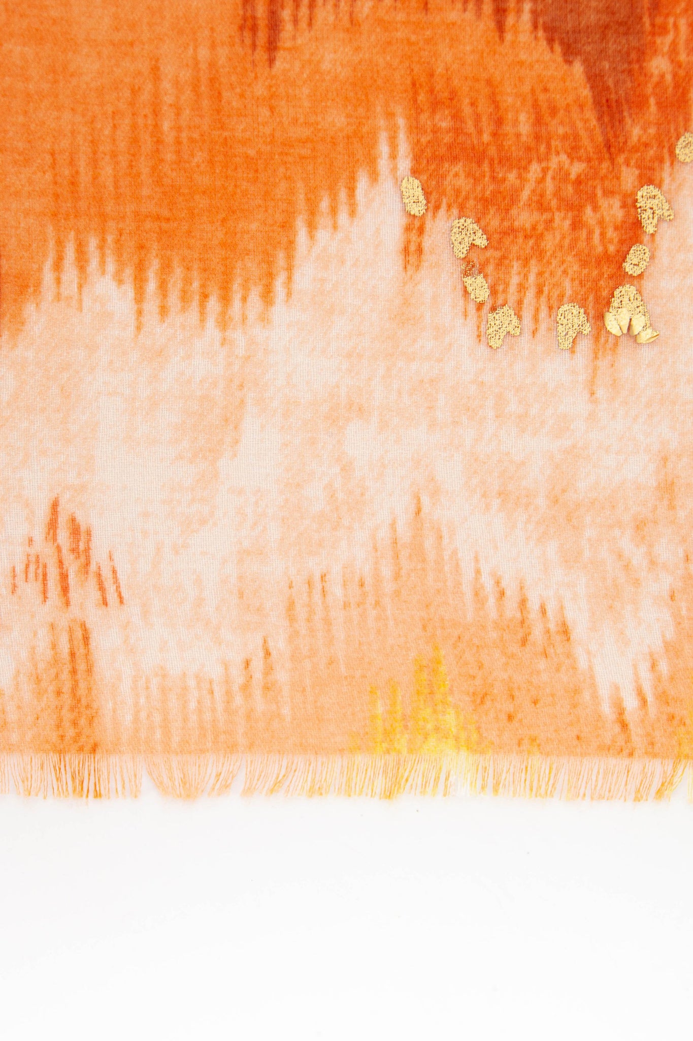 Ombre Orange Watercolour Scarf with Gold Detail