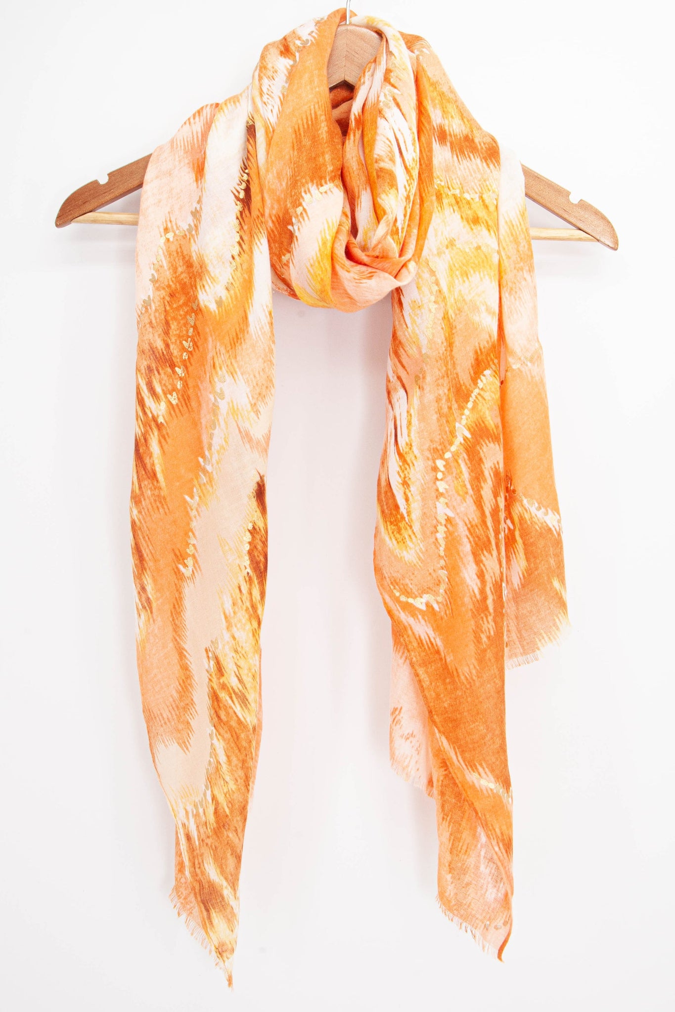 Ombre Orange Watercolour Scarf with Gold Detail