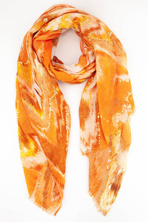 Ombre Orange Watercolour Scarf with Gold Detail