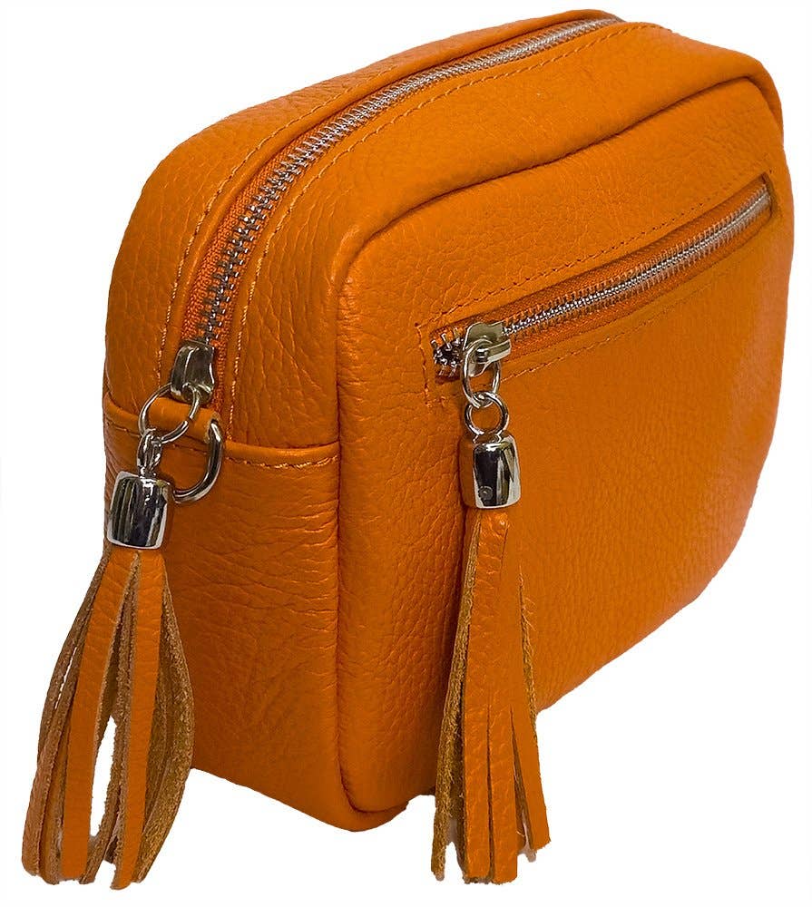 Italian Leather Ladies Crossbody Camera Style Bag Orange