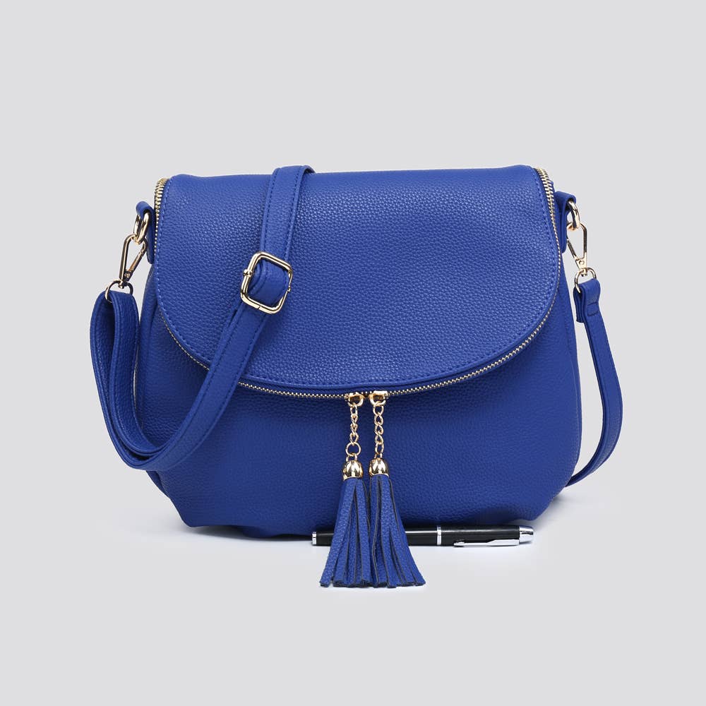 Faux Leather Flap Over Crossbody Bag with Tassel Zipper