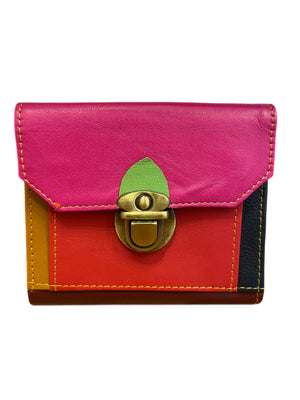 Multi-coloured colour block leather purse