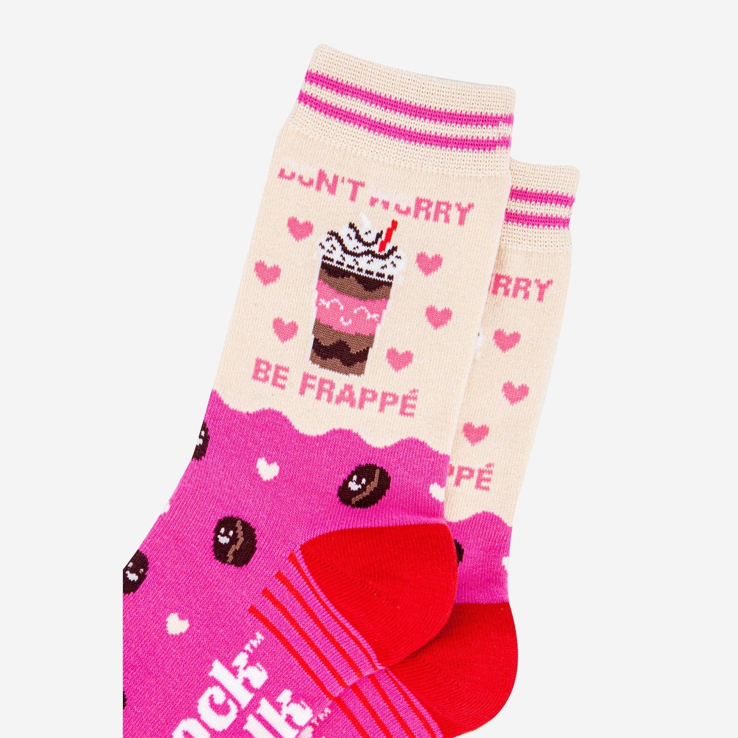 Women's Combed Cotton Ankle Socks- Pink/Cream, Be Frappe