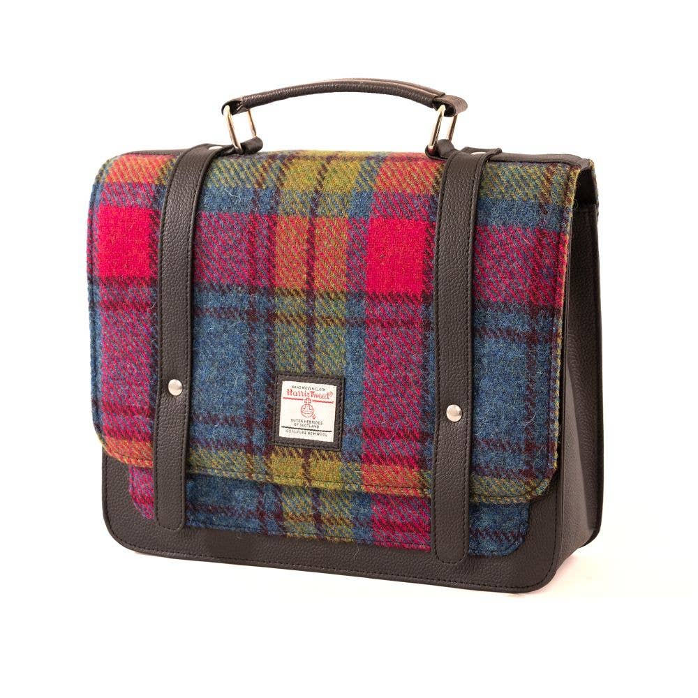 Harris Tweed Ladies Messenger Bag Blue/Pink Check