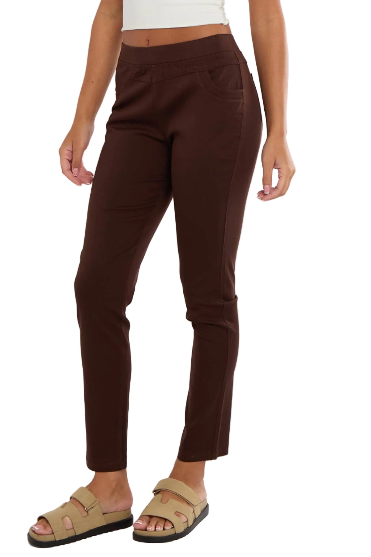 Super Soft High Waist Pull-on 4 Way Stretch Magic Trousers Brown