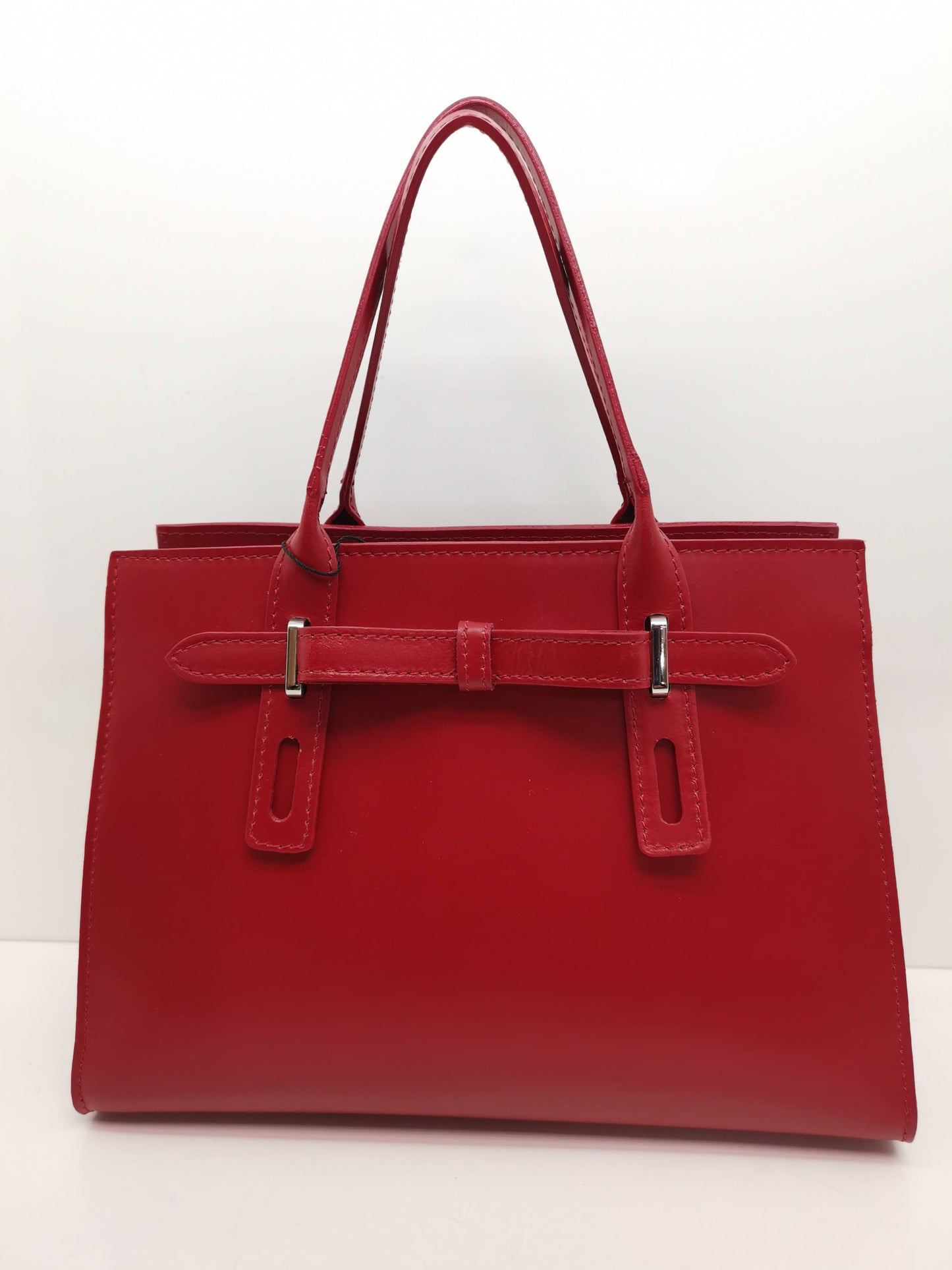 Red Leather Tote Bag With Bow Details
