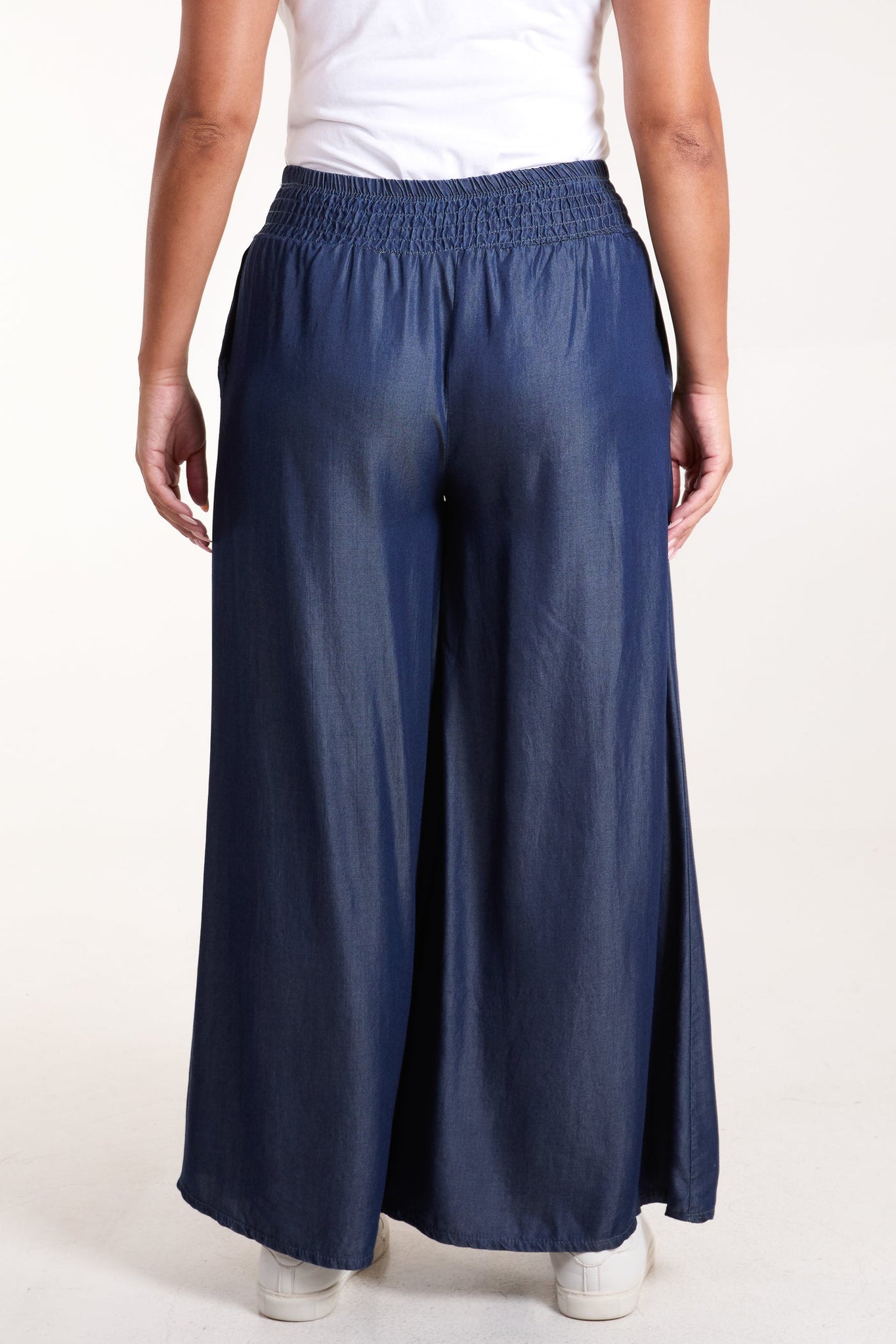 Denim Style Elasticated Wide Leg Trousers