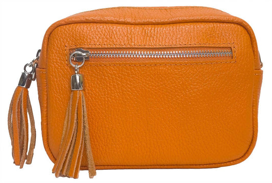 Italian Leather Ladies Crossbody Camera Style Bag Orange