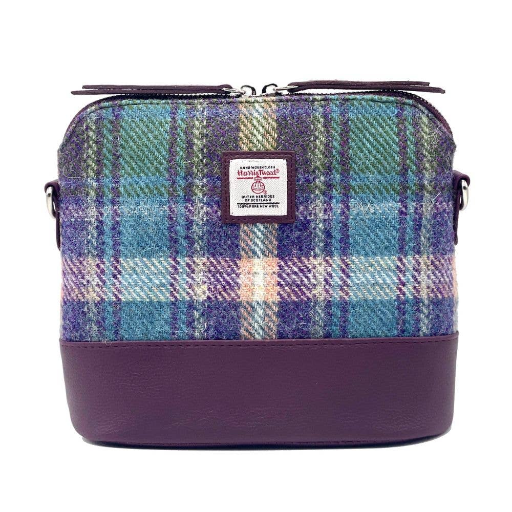 Harris Tweed Square Shoulder Bag Green/Purple Plaid