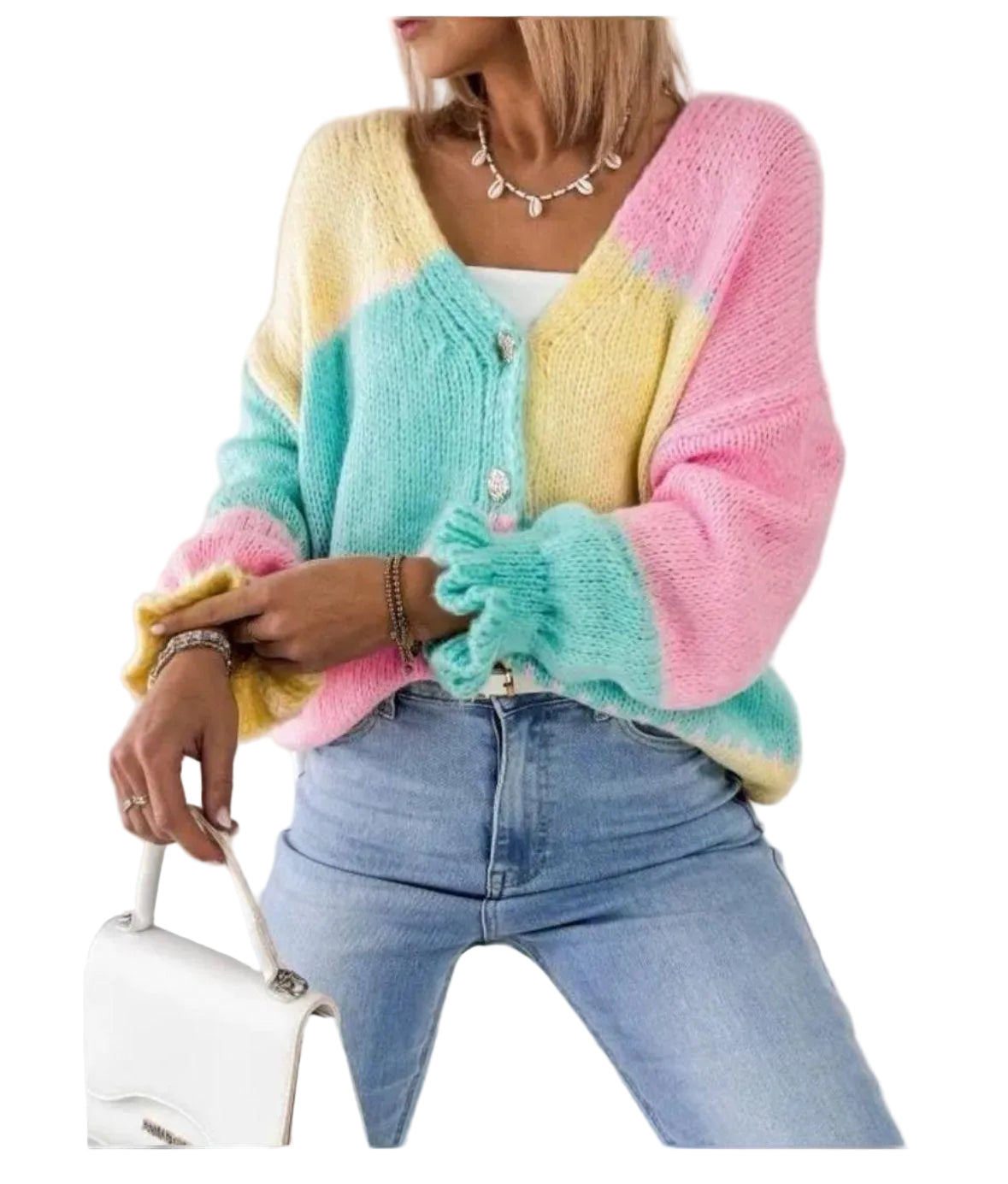 Patchwork  cardigan - yellow, pink & green