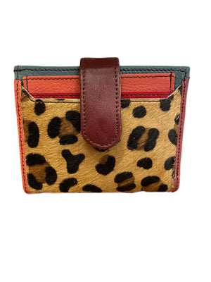 Khaki back animal print leather purse