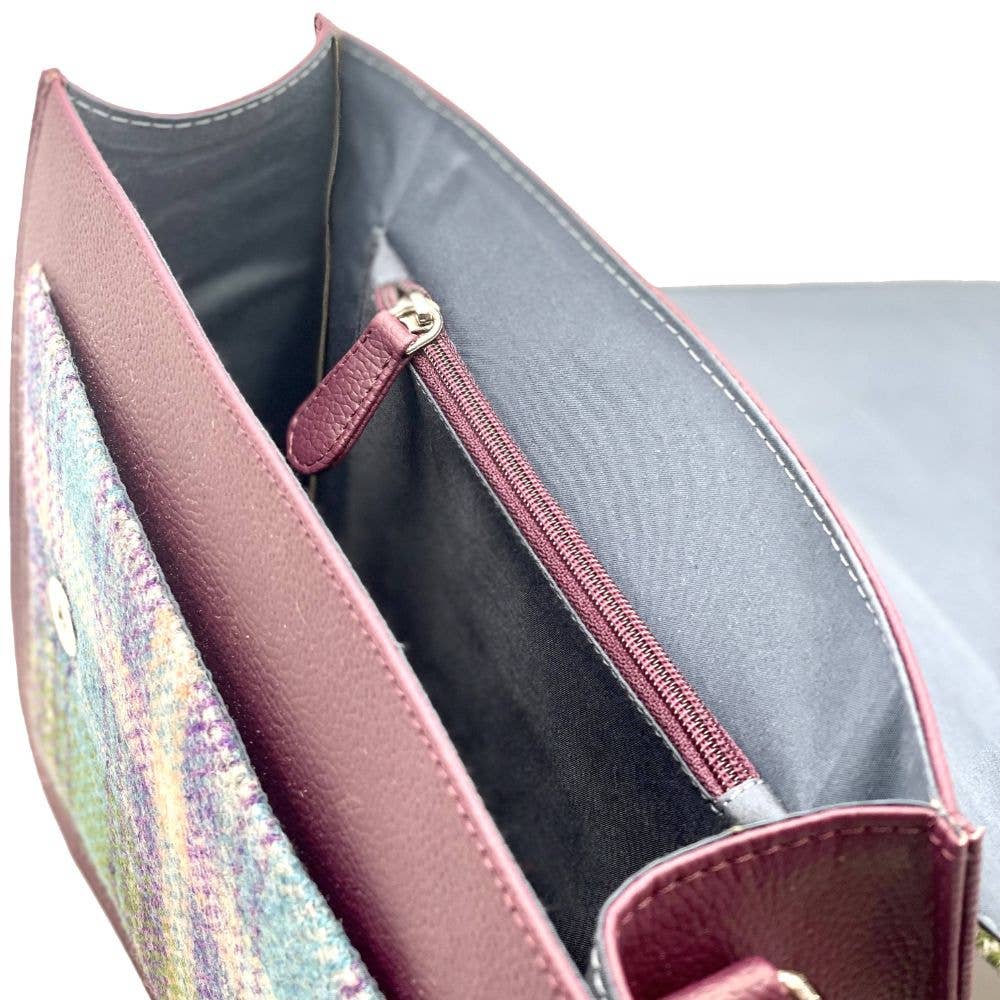 Harris Tweed Ladies Messenger Bag Green/Purple Plaid