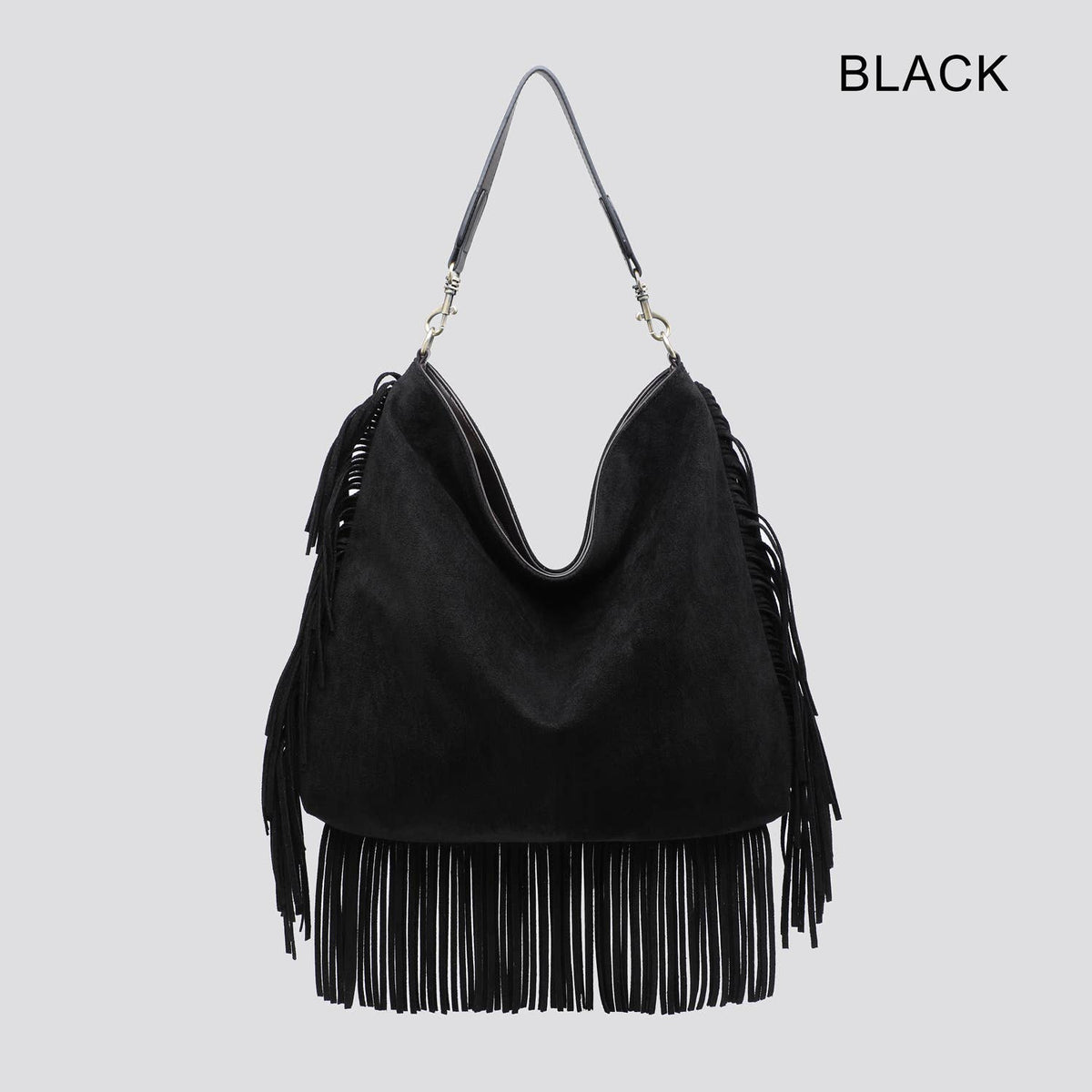 Faux Suede Slouchy Shoulder Bag with Fringing