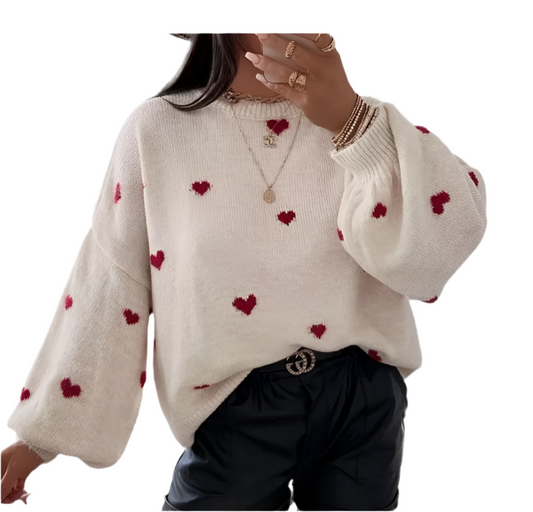 Cream & red heart jumper