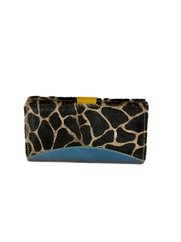 Medium animal print leather purse - yellow and blue