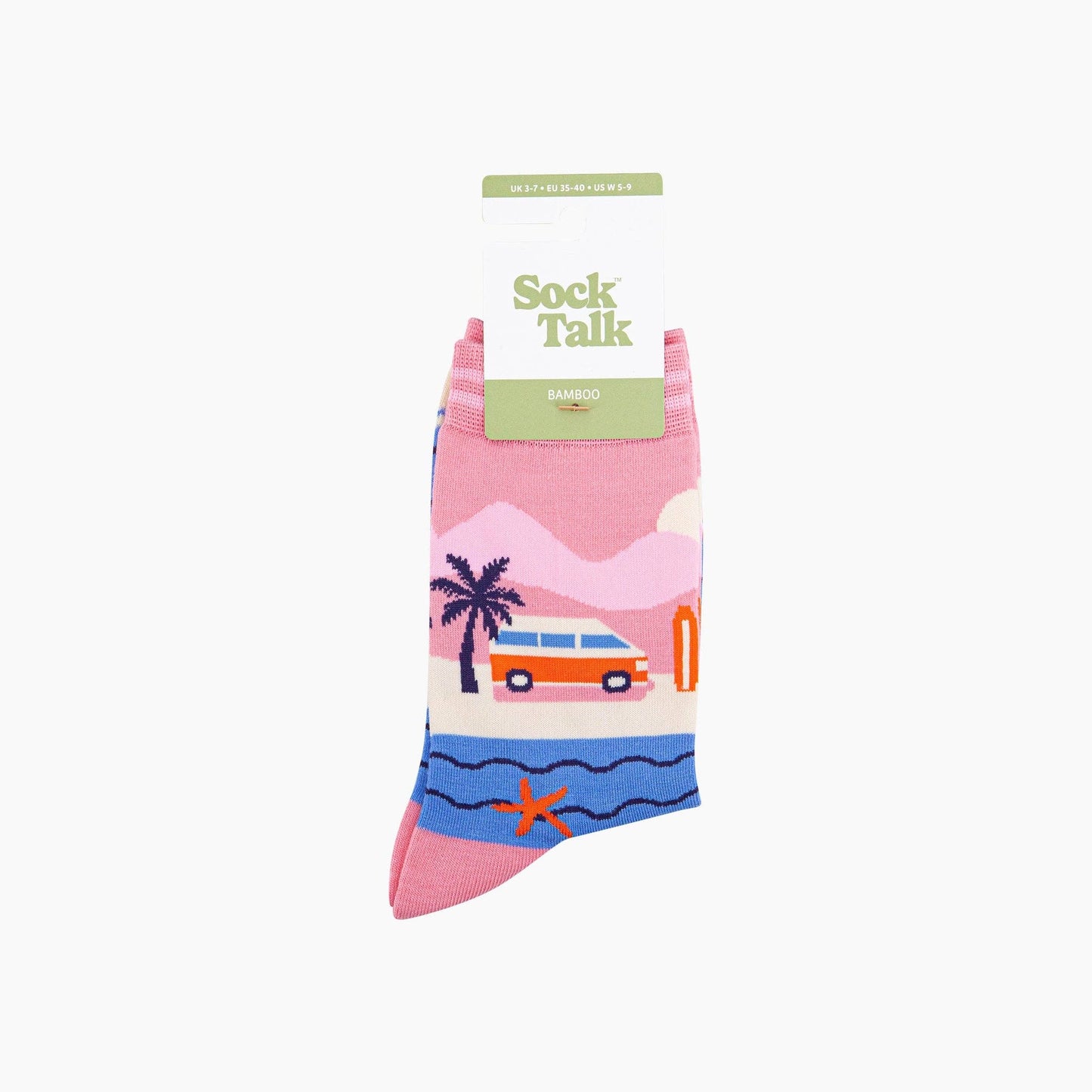 Beach Campervan Bamboo Socks in Pink