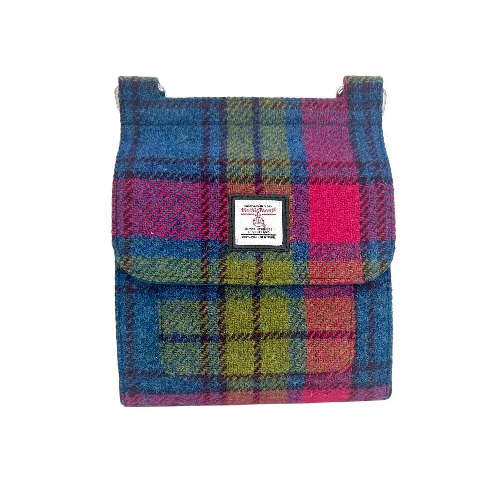 Harris Tweed Medium Satchel Bag Blue/Pink Check